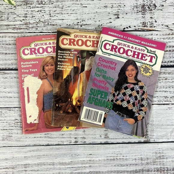 Vintage Lot of 3 Quick & Easy Crochet Craft Magazines 1987-88 1995 - Picture 1 of 9